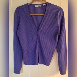 Lord & Taylor Sweater Women’s Large Blue Silk Blend Cable Knit